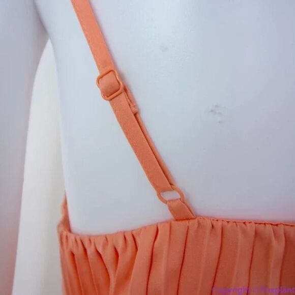 NEW EXPRESS metallic cutout pleated‎ maxi dress in coral , women's size L - Picture 9 of 16